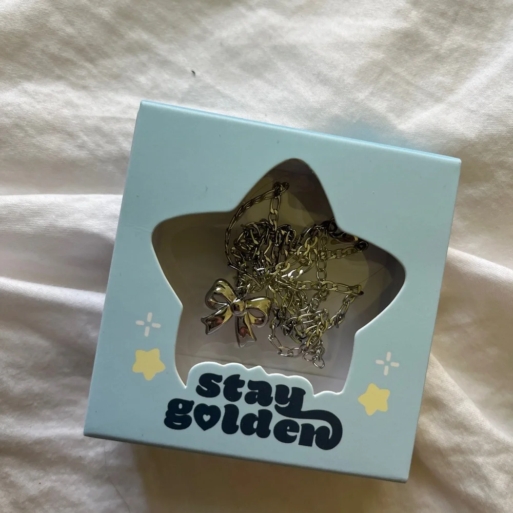 Stay Golden Stainless Steel Silver Bow Necklace - Picture 4 of 6